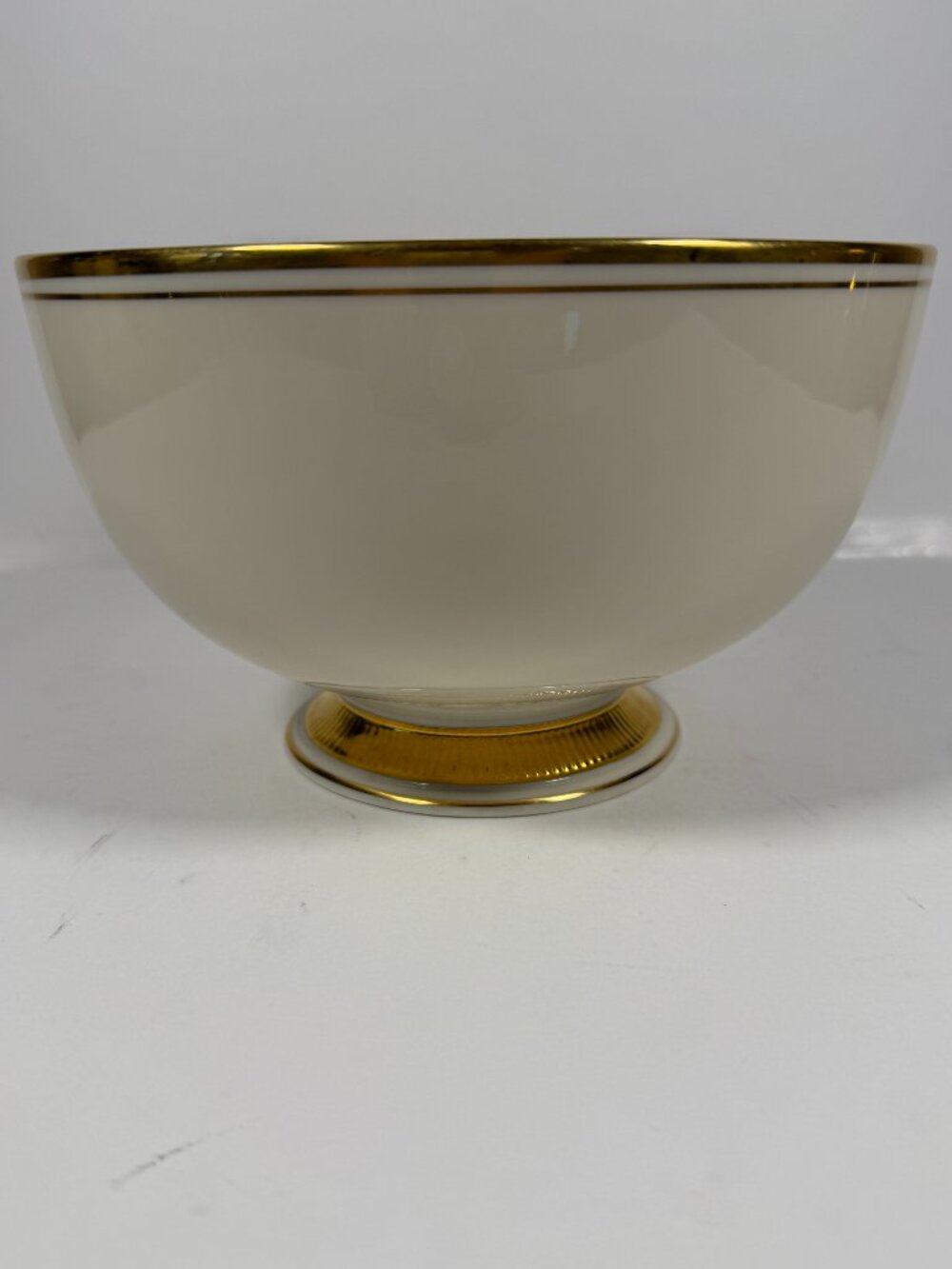 Lenox Ivory Porcelain Footed Bowl Gold Trim 8.25” Made in USA Elegant Decor